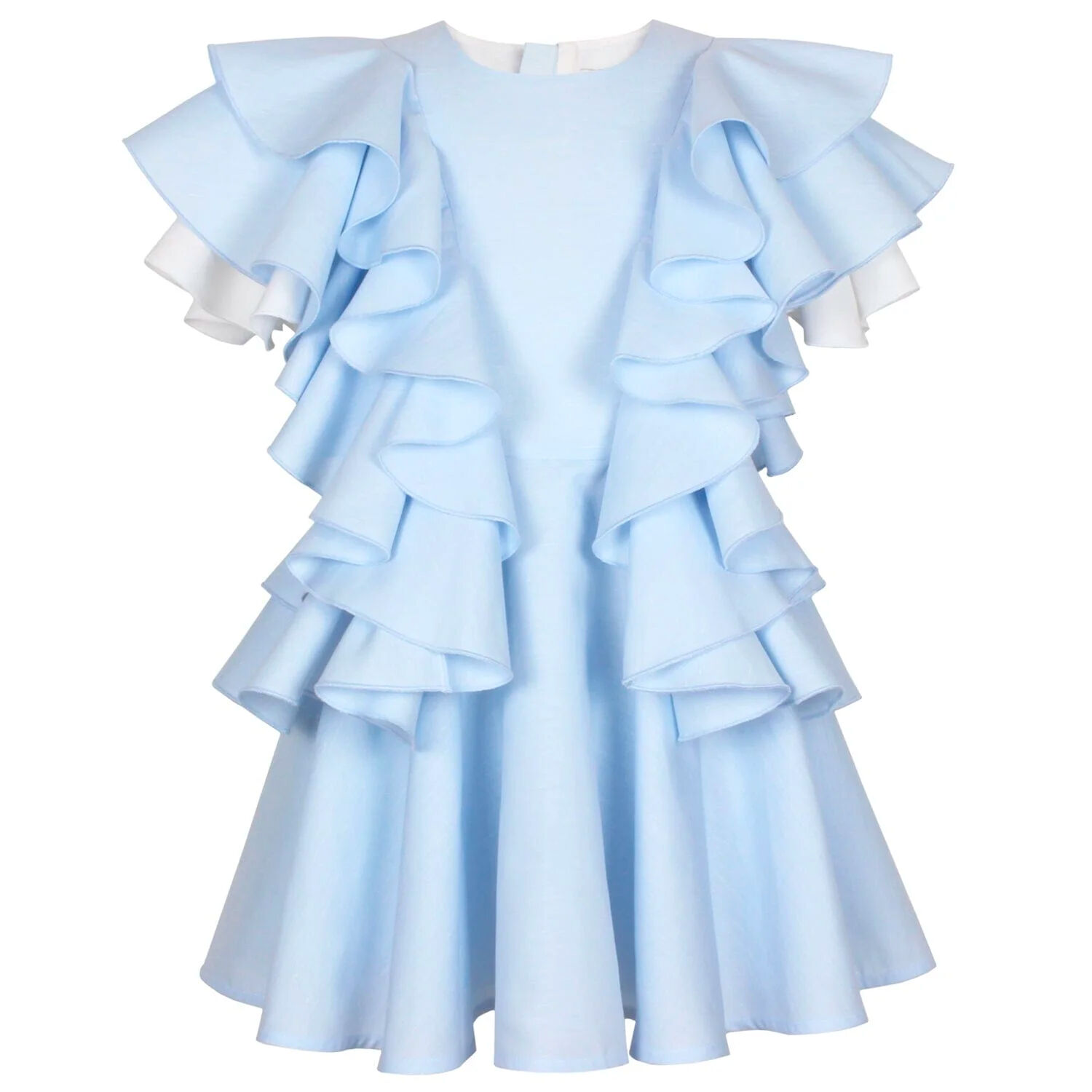 Girls Blue & White Ruffle Dress, 1, hi-res