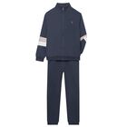 Boys Navy Blue Striped Tracksuit, 1, hi-res