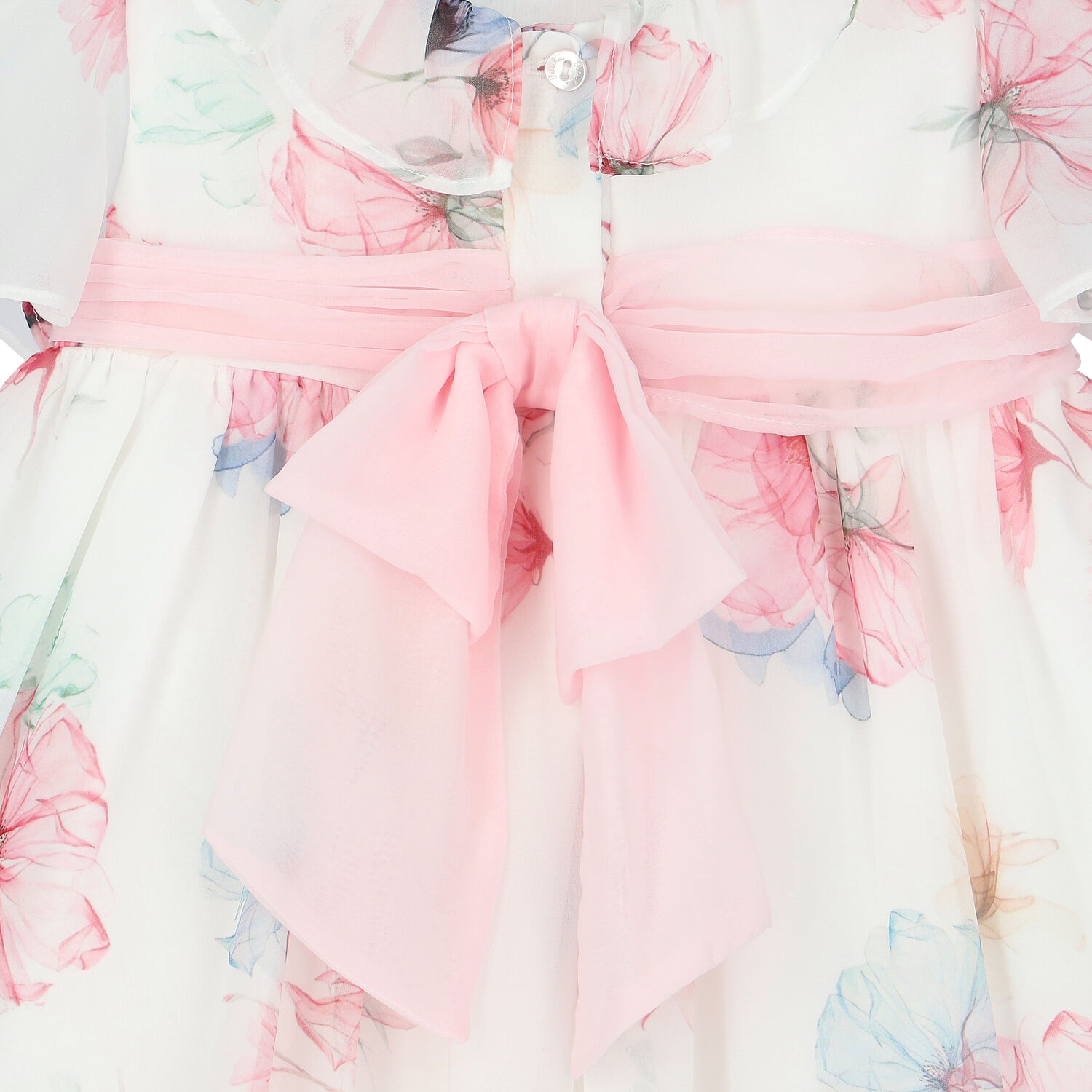 Younger Girls White Floral Chiffon Dress, 1, hi-res