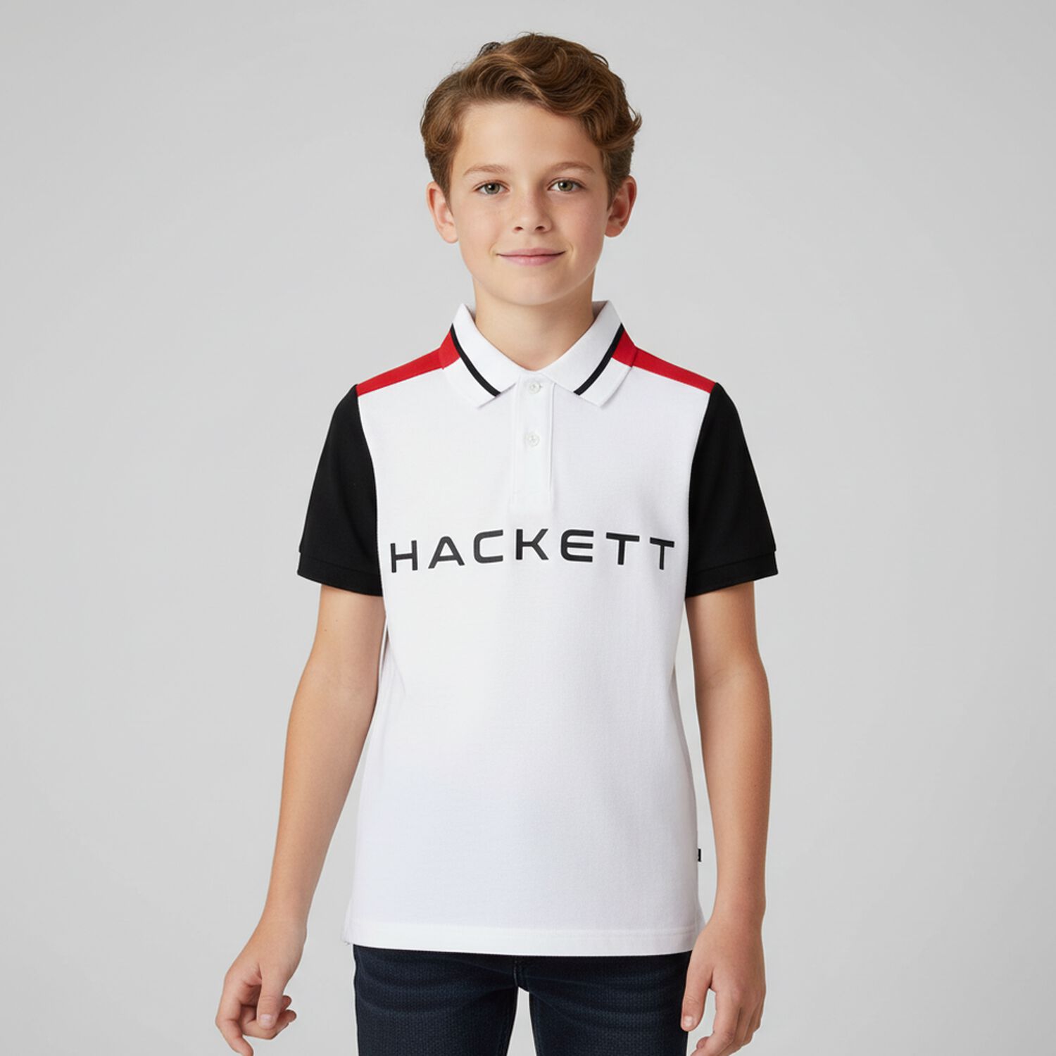 Boys White & Red Logo Polo Shirt, 2, hi-res image number null