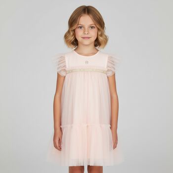 Girls Pink Logo Tulle Dress