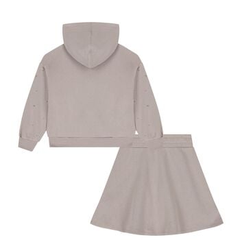 Girls Beige Embellished Skirt Set