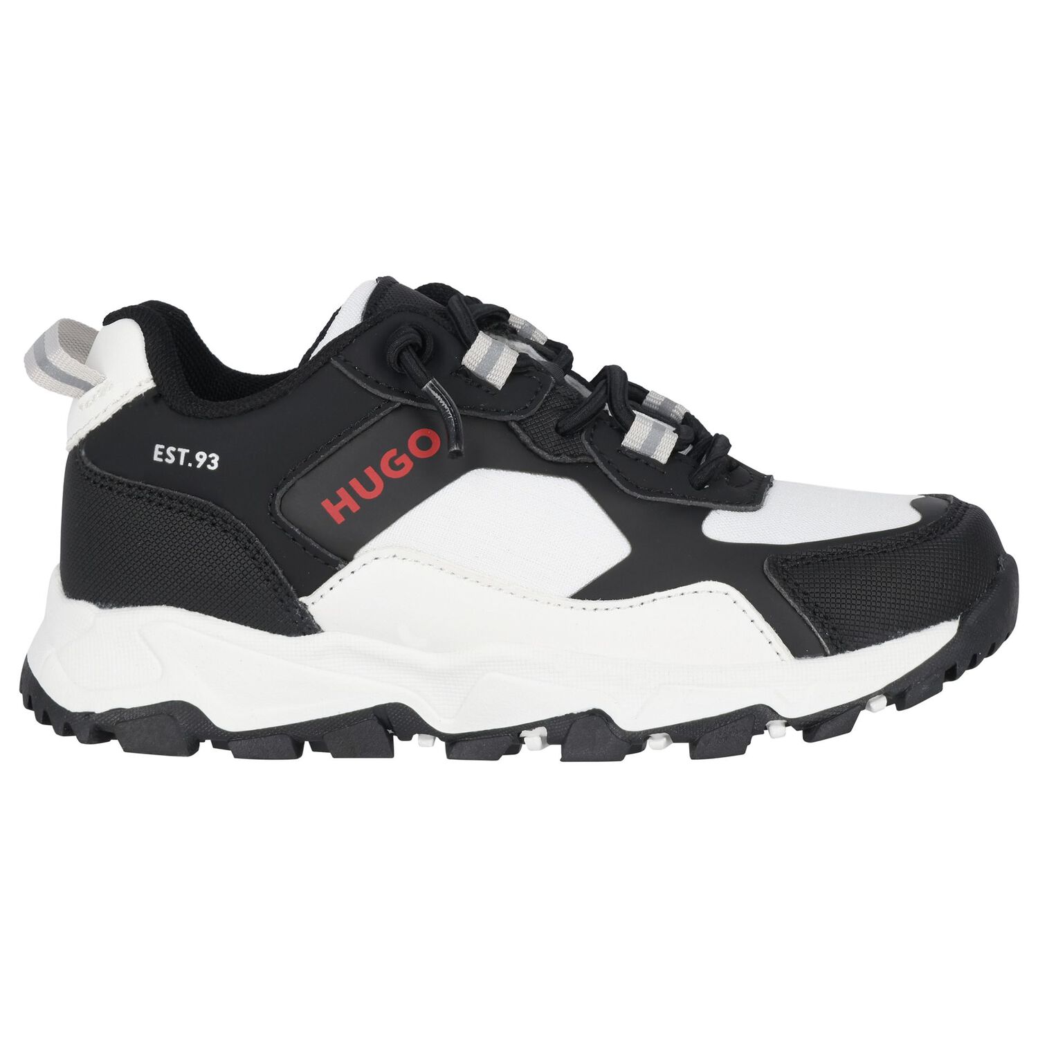 Boys Black & White Logo Trainer, 1, hi-res