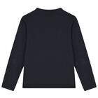 Boys Navy Blue Logo Long Sleeve Top, 1, hi-res