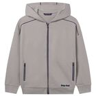 Boys Grey Hooded Zip Up Top , 2, hi-res