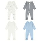 Baby Boys White & Blue Babygrows ( 4 Pack ), 5, hi-res