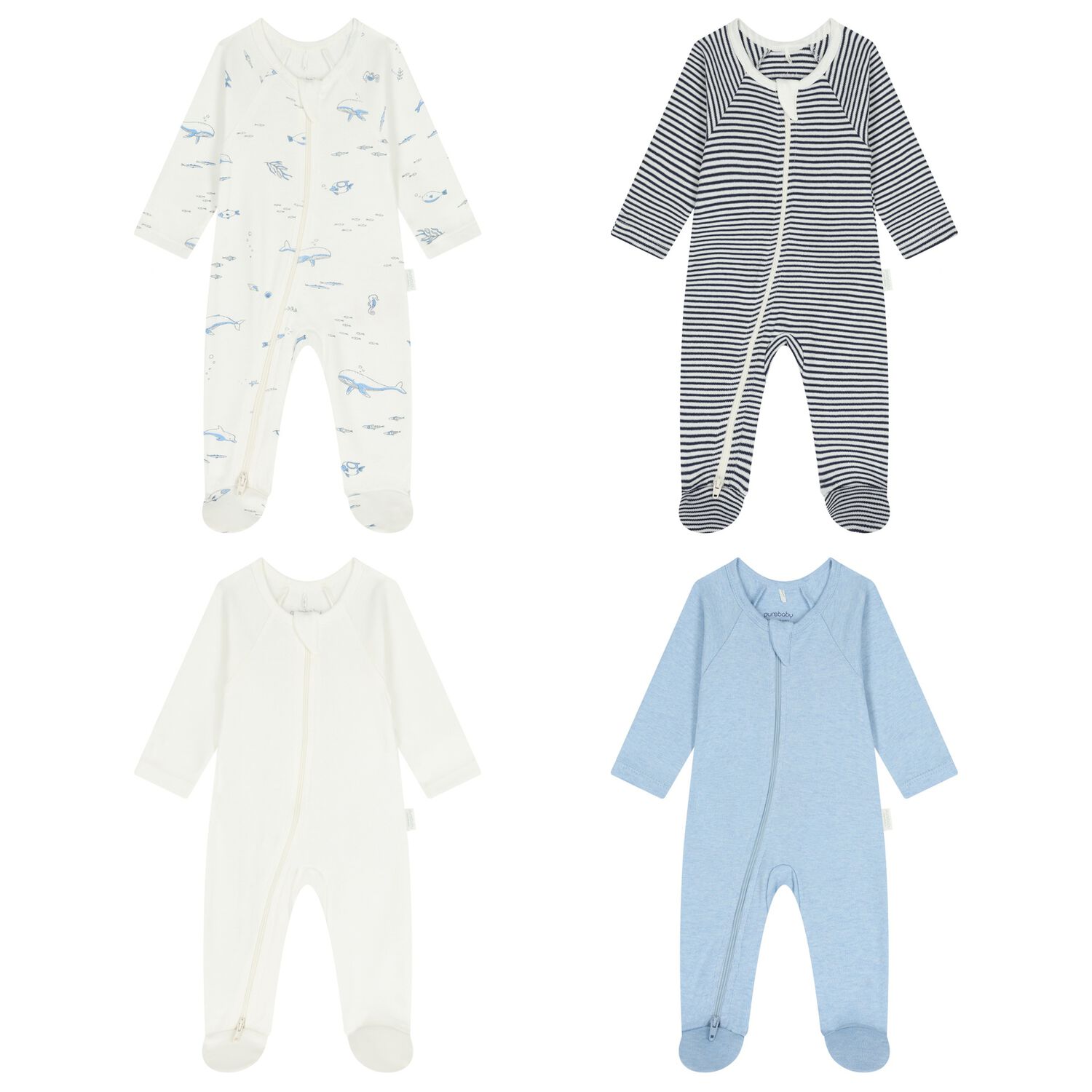Baby Boys White & Blue Babygrows ( 4 Pack ), 5, hi-res