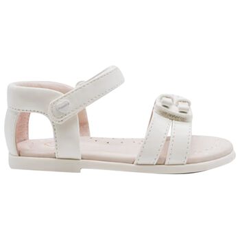 Younger Girls White Leather Sandals