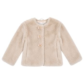 Girls Beige Faux Fur Bow Neve Jacket