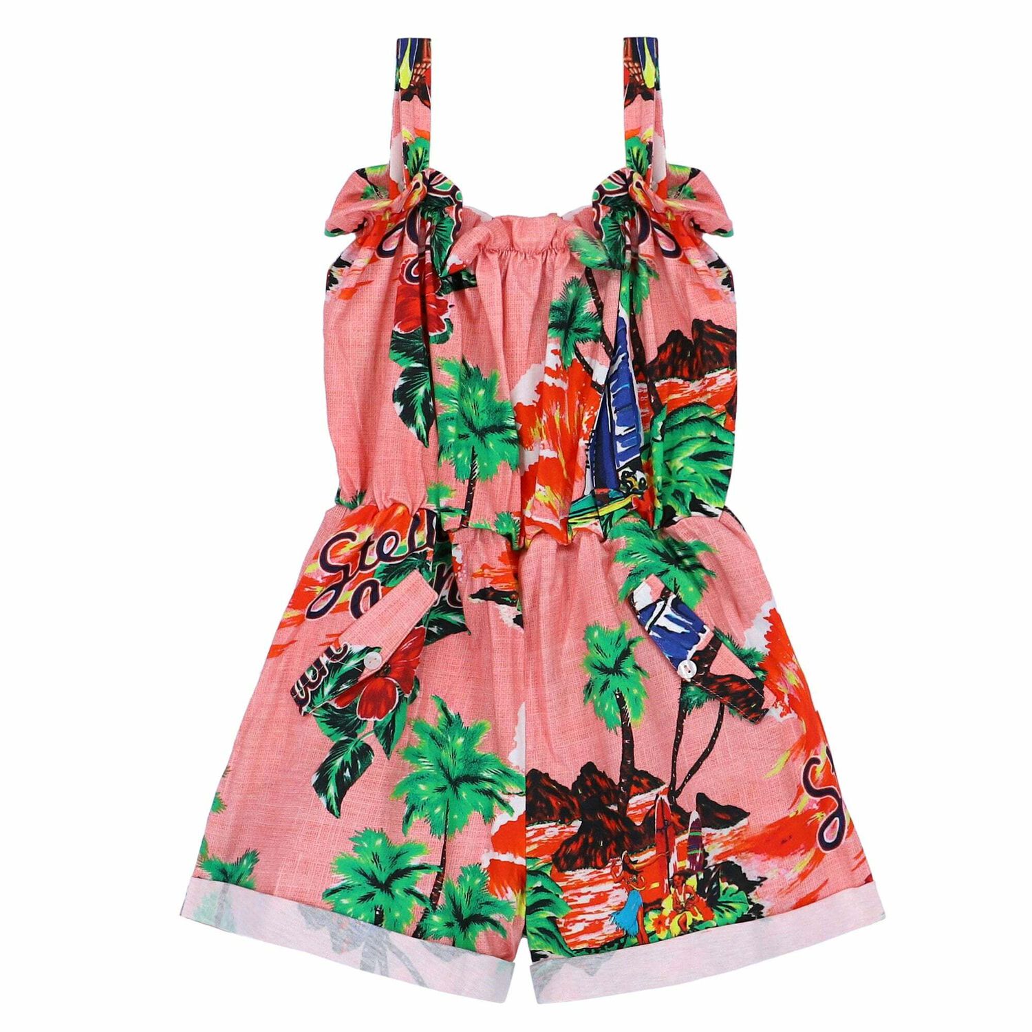 Girls Pink Printed Playsuit, 1, hi-res image number null