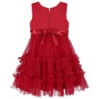 Girls Red Ruffle Tulle Dress, 1, hi-res