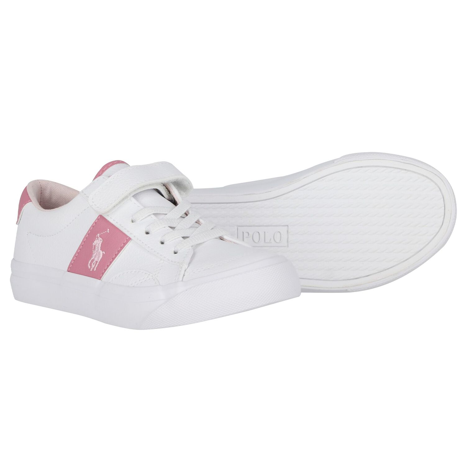Girls White & Pink Logo Trainers, 1, hi-res