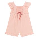 Younger Girls Pink Shirred Playsuit, 1, hi-res