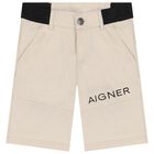 Boys Beige Logo Shorts, 2, hi-res