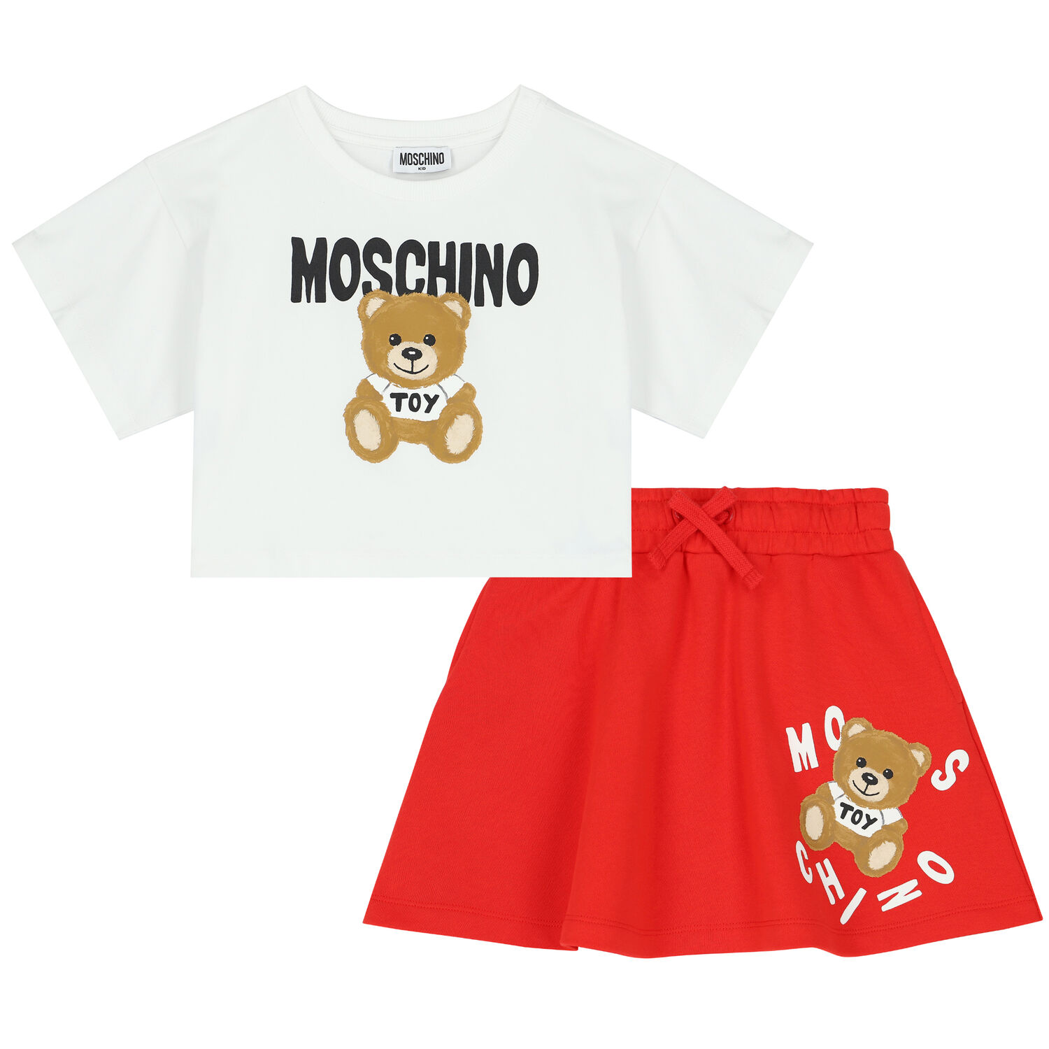 Girls White & Red Teddy Logo Skirt Set, 1, hi-res