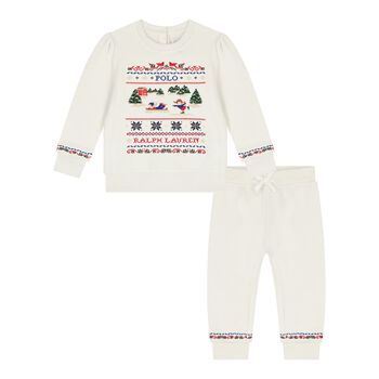 Ralph Lauren Baby Girls Ivory Festive Tracksuit, 1 Baby Girls Ivory Festive Tracksuit