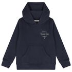 Boys Navy Blue Logo Hooded Top, 1, hi-res