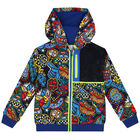 Boys Navy Blue Logo Hooded Zip Up Top, 1, hi-res