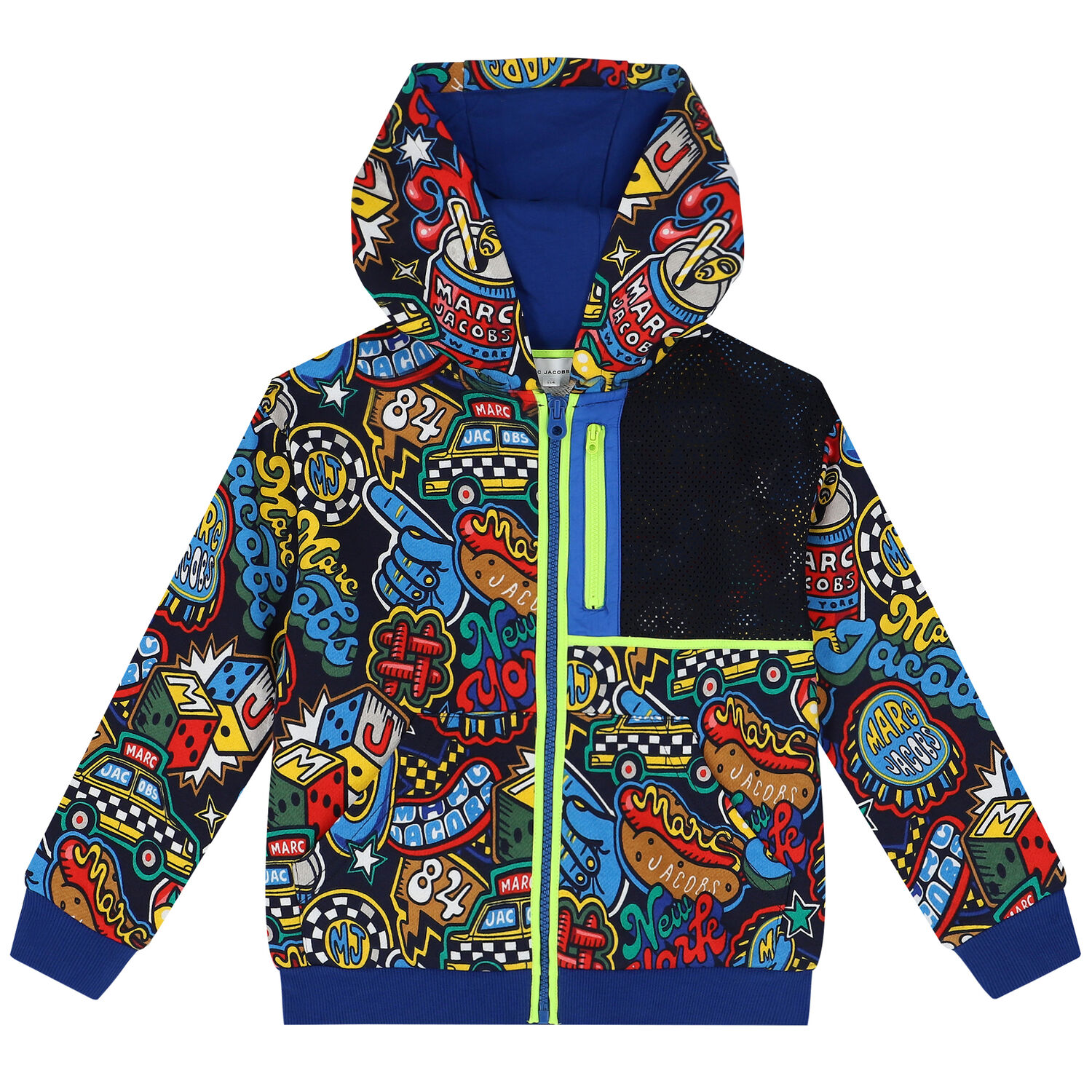 Boys Navy Blue Logo Hooded Zip Up Top, 1, hi-res