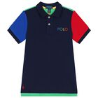 Boys Navy Blue & Green Logo Polo Shirt, 1, hi-res