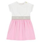 Younger Girls White & Pink Logo Dress, 1, hi-res