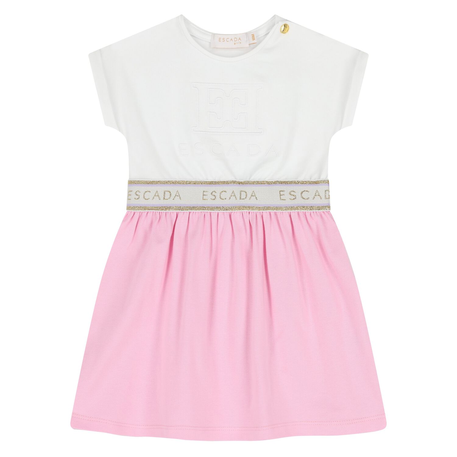 Younger Girls White & Pink Logo Dress, 1, hi-res