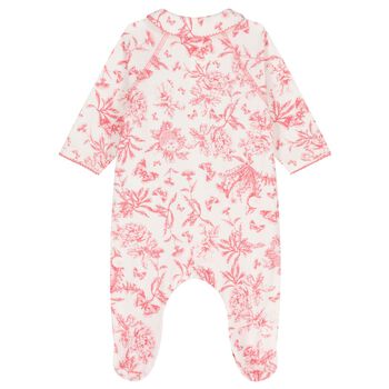 Baby Girls White & Red Floral Babygrow