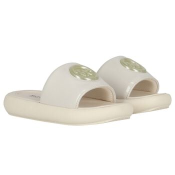 Girls Beige Patent Leather Sliders