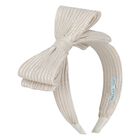 Girls Beige & Silver Bow Striped Headband, 1, hi-res