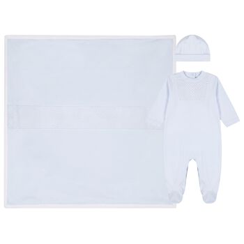 Baby Boys Blue Smocked Babygrow Gift Set
