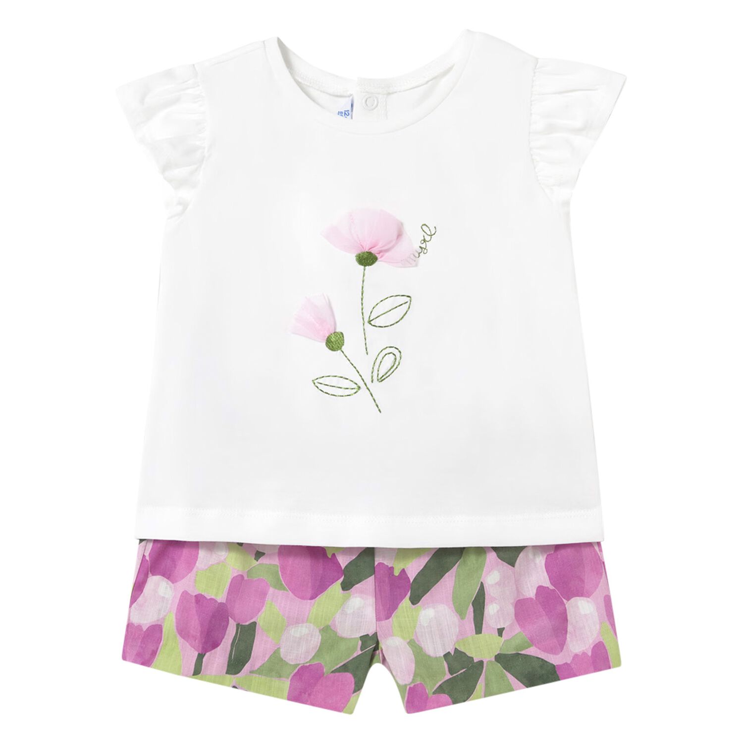 Younger Girls Ivory & Pink Shorts Set, 1, hi-res