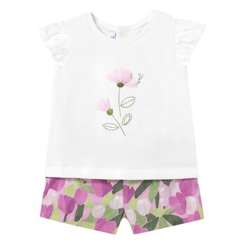 Younger Girls Ivory & Pink Shorts Set