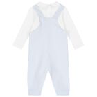 Baby Boys White & Blue Dungaree Set, 1, hi-res