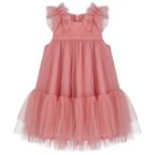 Girls Pink Ruffled Tulle Dress, 2, hi-res