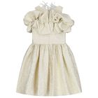 Girls Gold Logo Ruffled Dress, 1, hi-res