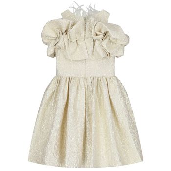 Girls Gold Logo Ruffled Dress