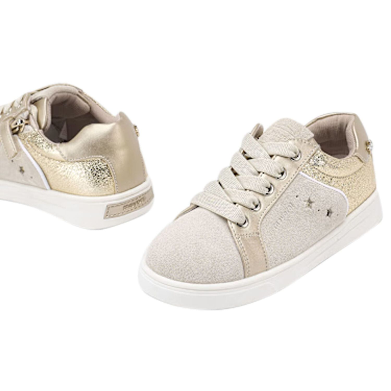 Girls Gold & Beige Star Trainers, 1, hi-res