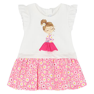 Younger Girls White & Pink Dress