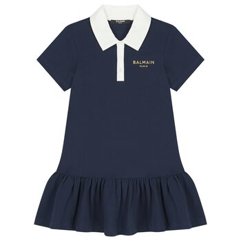 Girls Navy Blue Logo Polo Dress