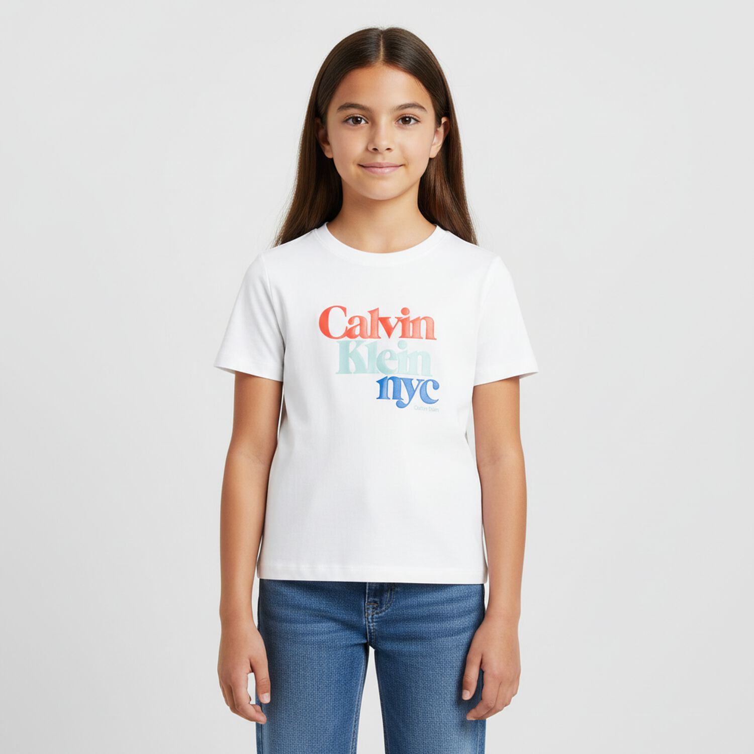 Girls White Logo T-Shirt, 2, hi-res image number null