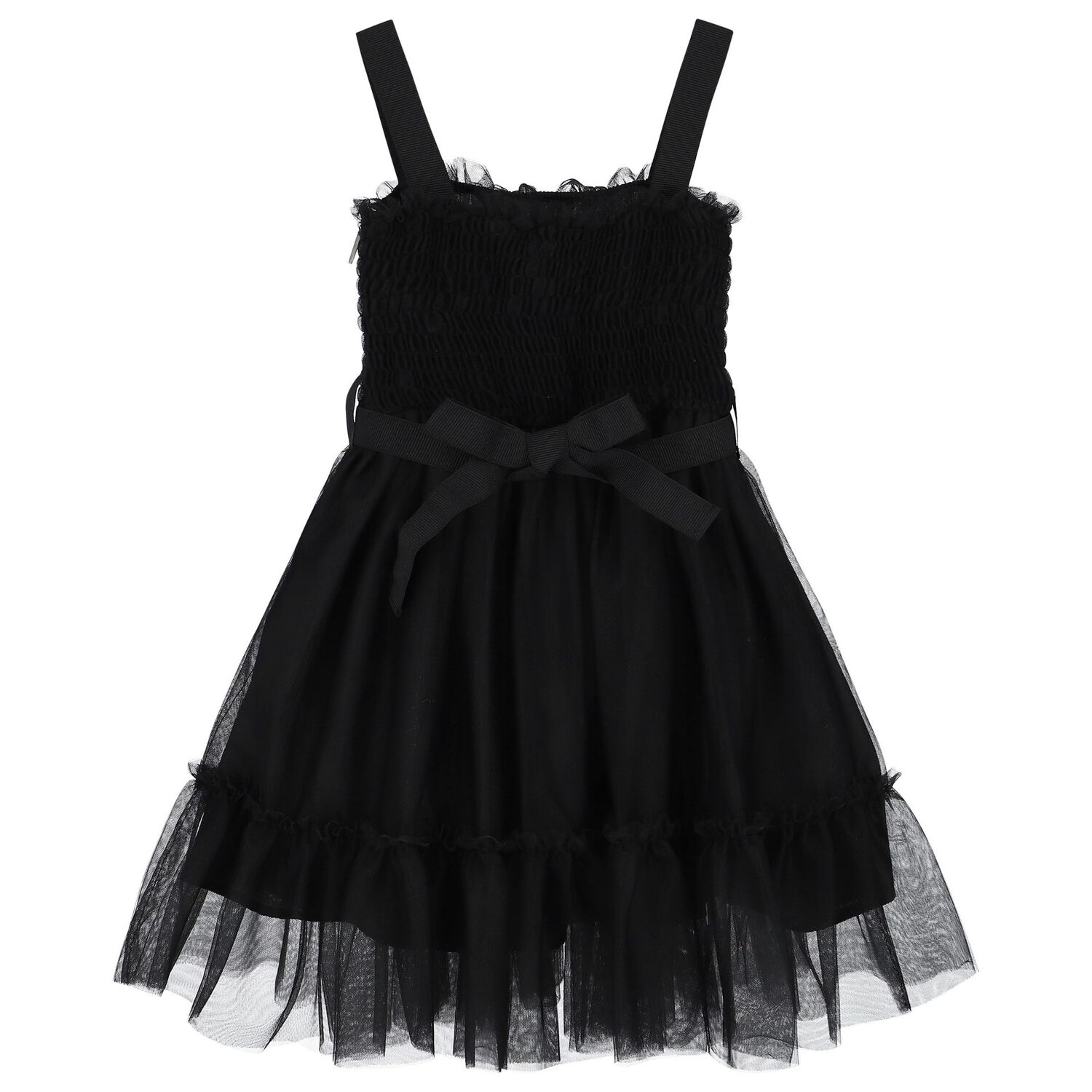 Girls Black Logo Tulle Dress, 2, hi-res