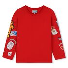 Girls Red Logo Long Sleeve Top, 1, hi-res