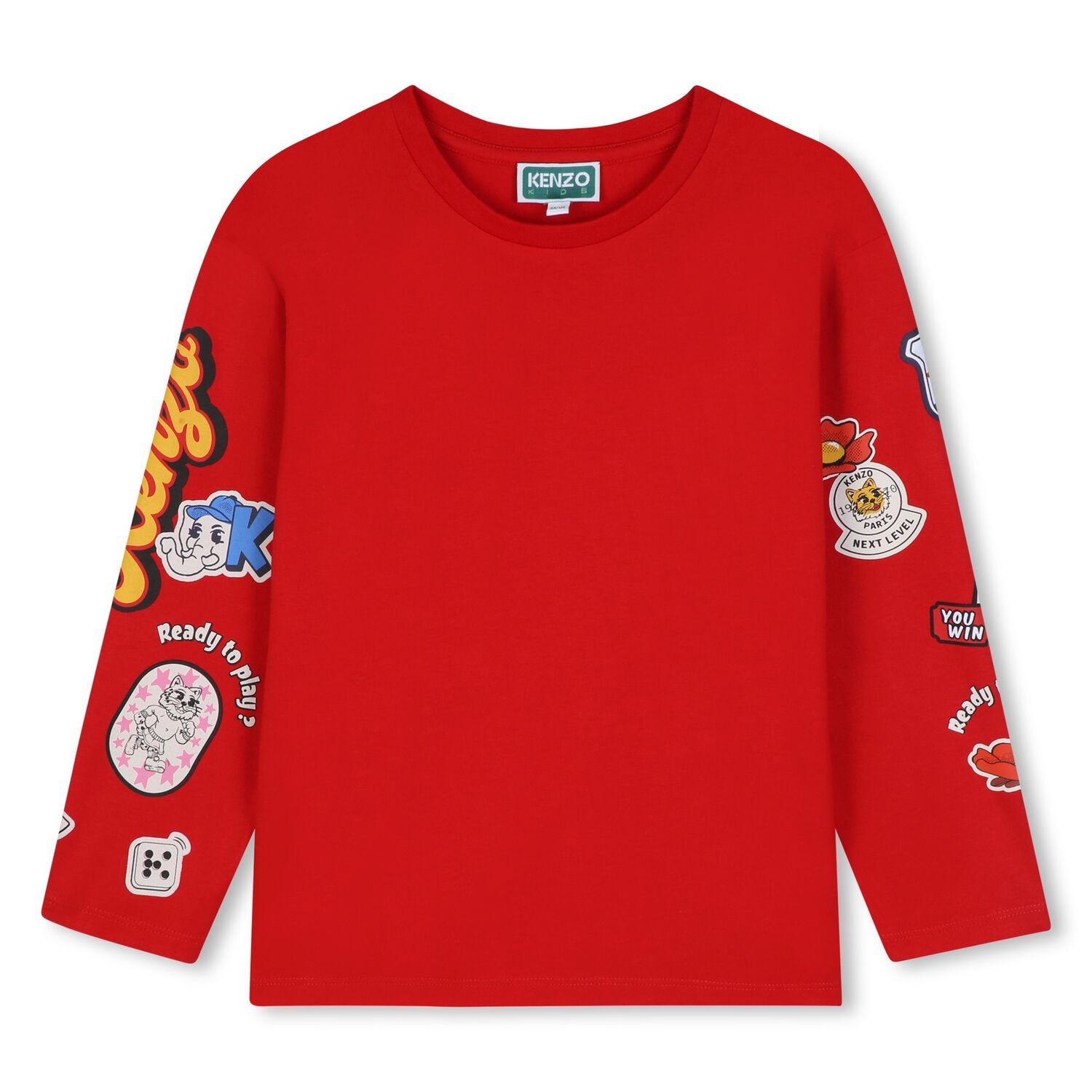 Girls Red Logo Long Sleeve Top, 1, hi-res