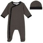 Baby Boys Black, White & Beige Babygrow & Hat Gift Set, 2, hi-res