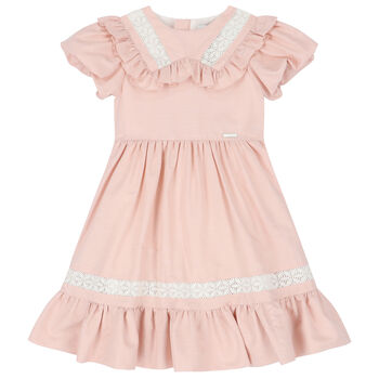 Girls Pink & Ivory Ruffle Dress