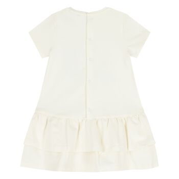 Younger Girls Ivory Butterflies Logo Dress