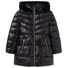 Girls Black Puffer Coat, 1, hi-res