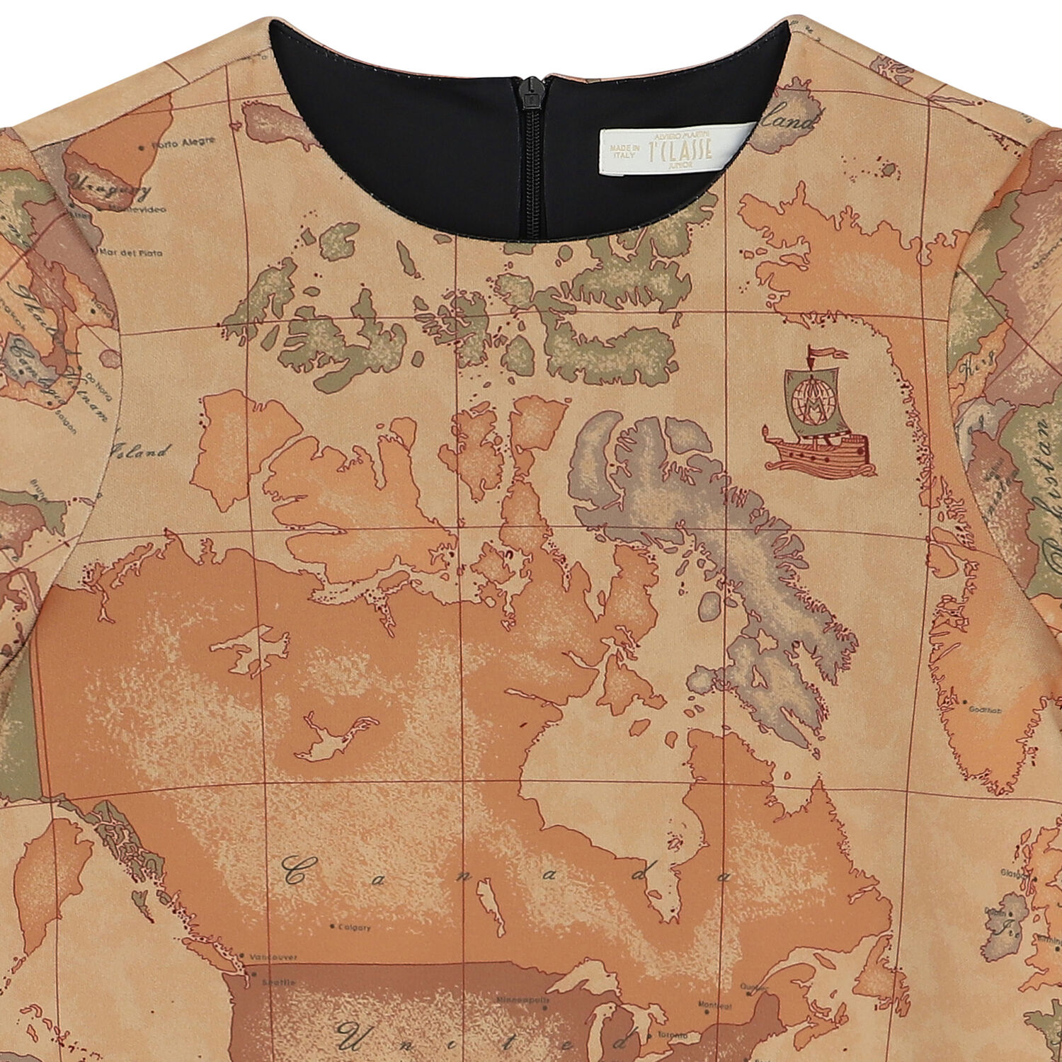Girls Beige Geo Map Dress, 1, hi-res