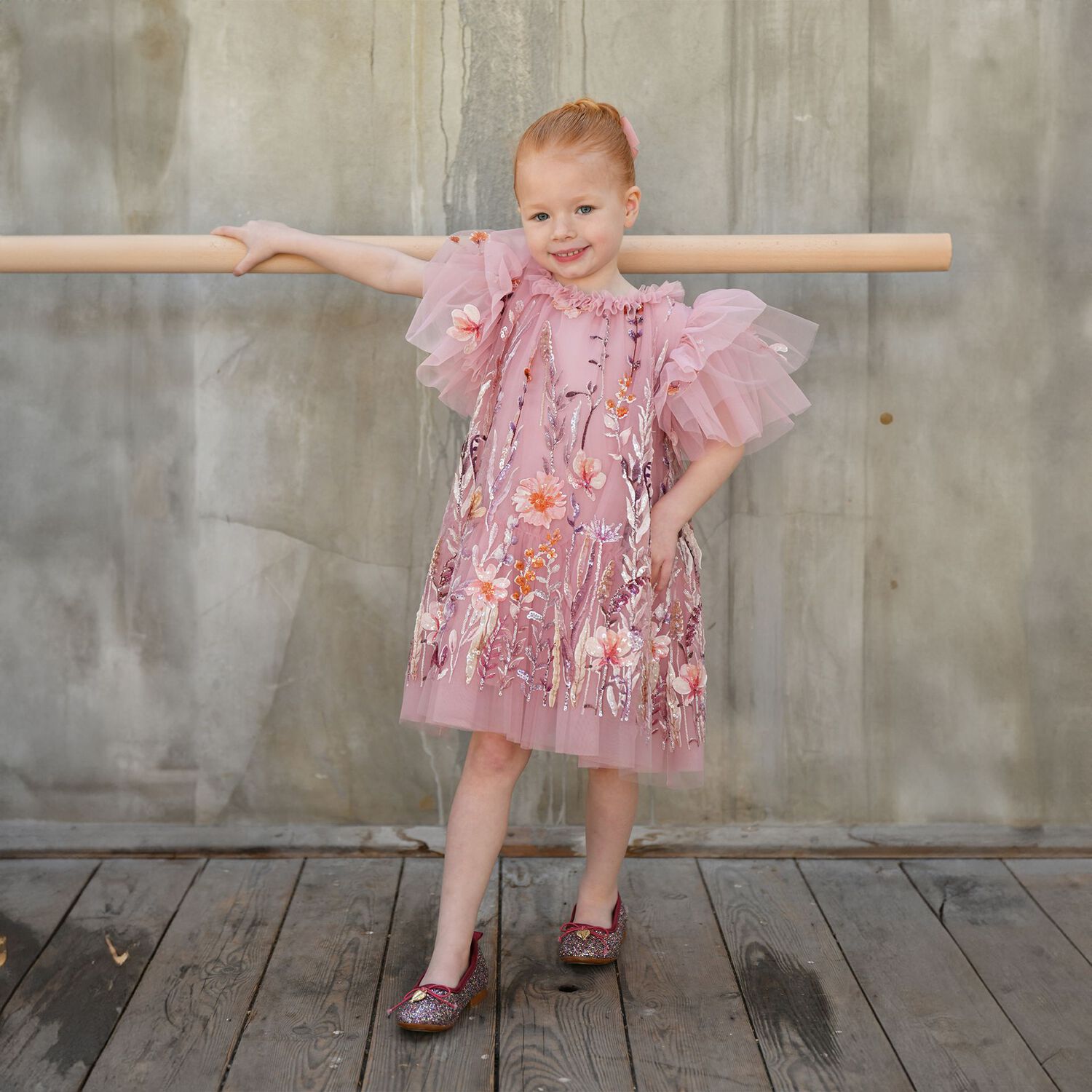 Girls Pink Floral Sequin Tulle Heather Dress, 1, hi-res