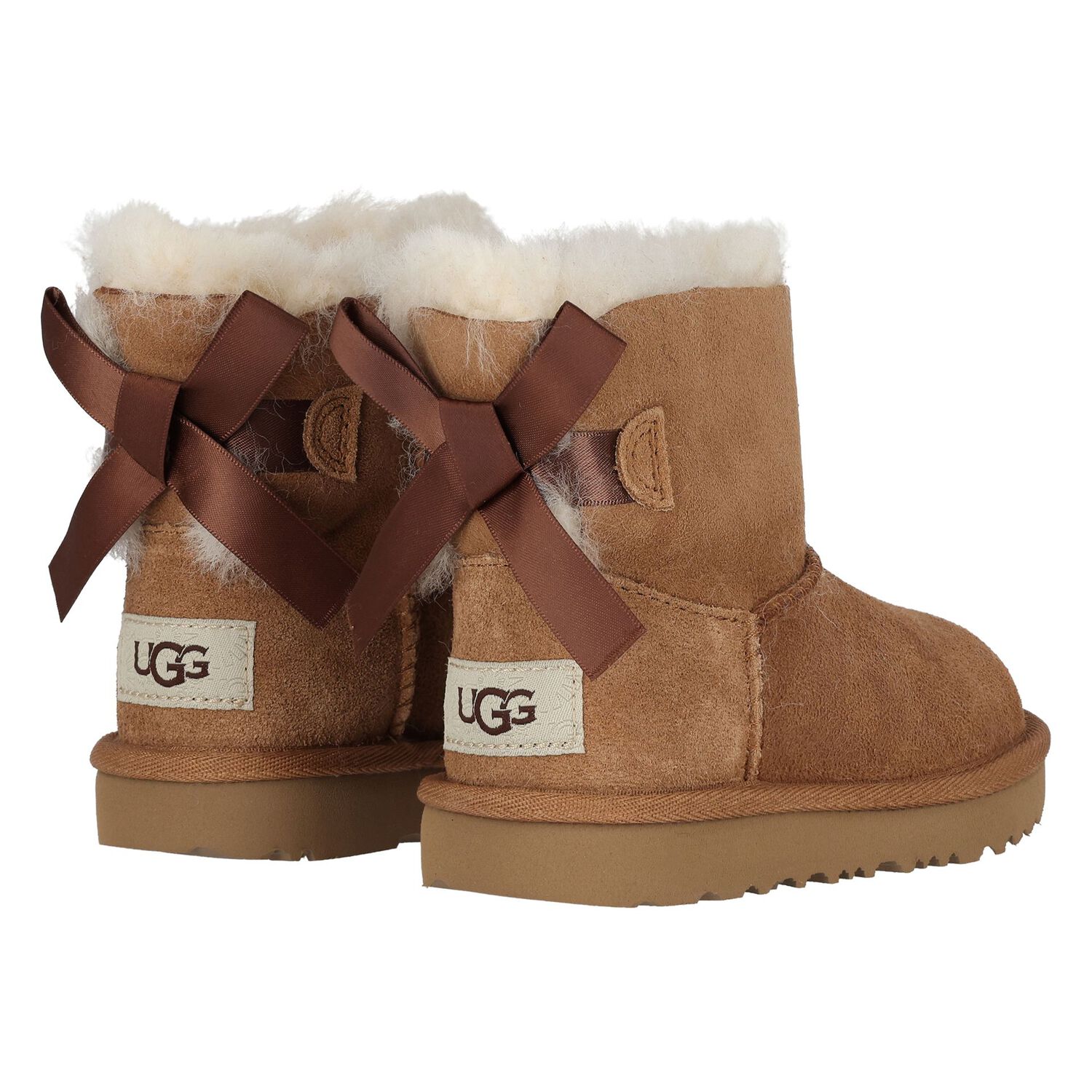Younger Girls Beige Mini Bailey Bow II Suede Boots, 2, hi-res